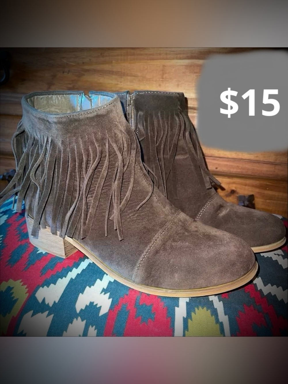 Women's Brown Suede Fringe Ankle Boots
